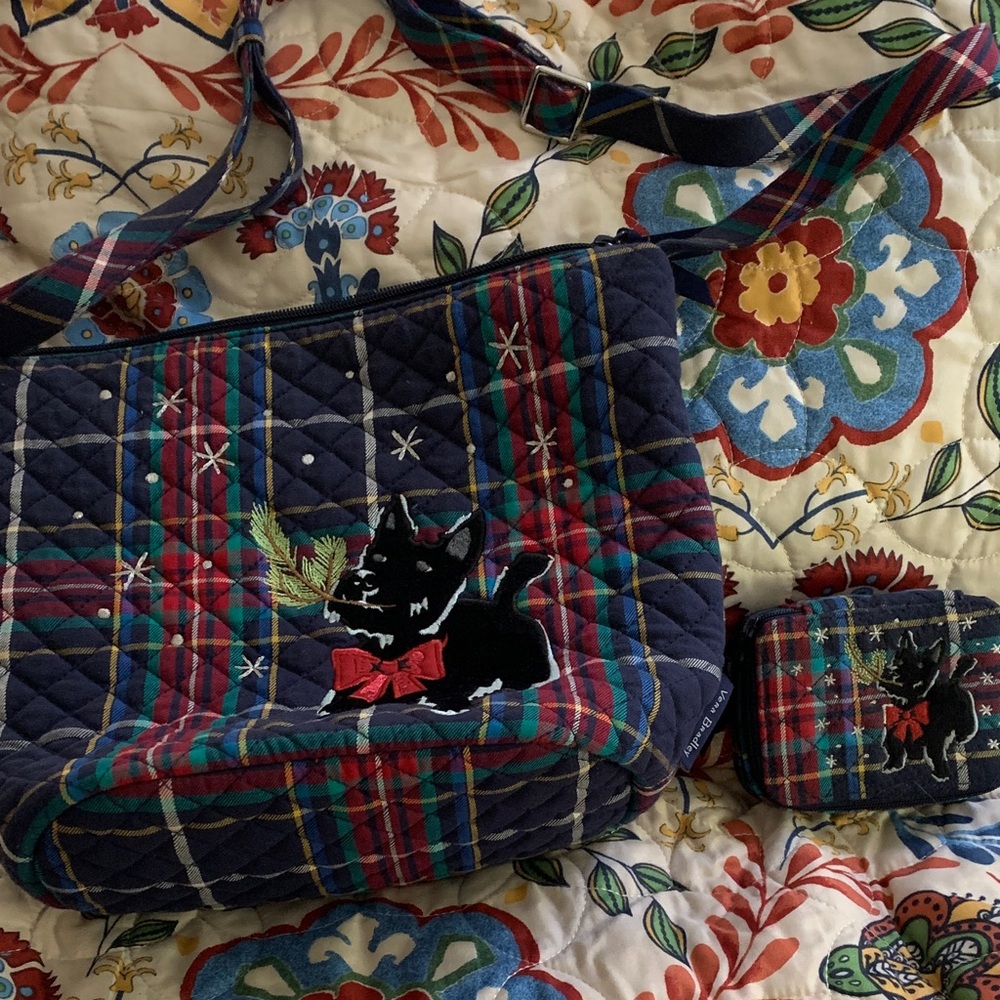 Vera Bradley Quilted Crossbody Bag with Scottie dog design and travel pill box